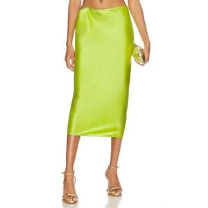 NEW Ser.O.Ya by Retrofete Penina Satin Midi Slip Skirt in Chartreuse